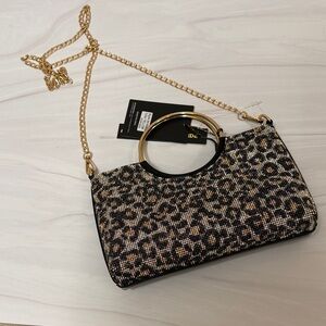 NWT Chic Leopard Print Handbag with Gold and black Accents